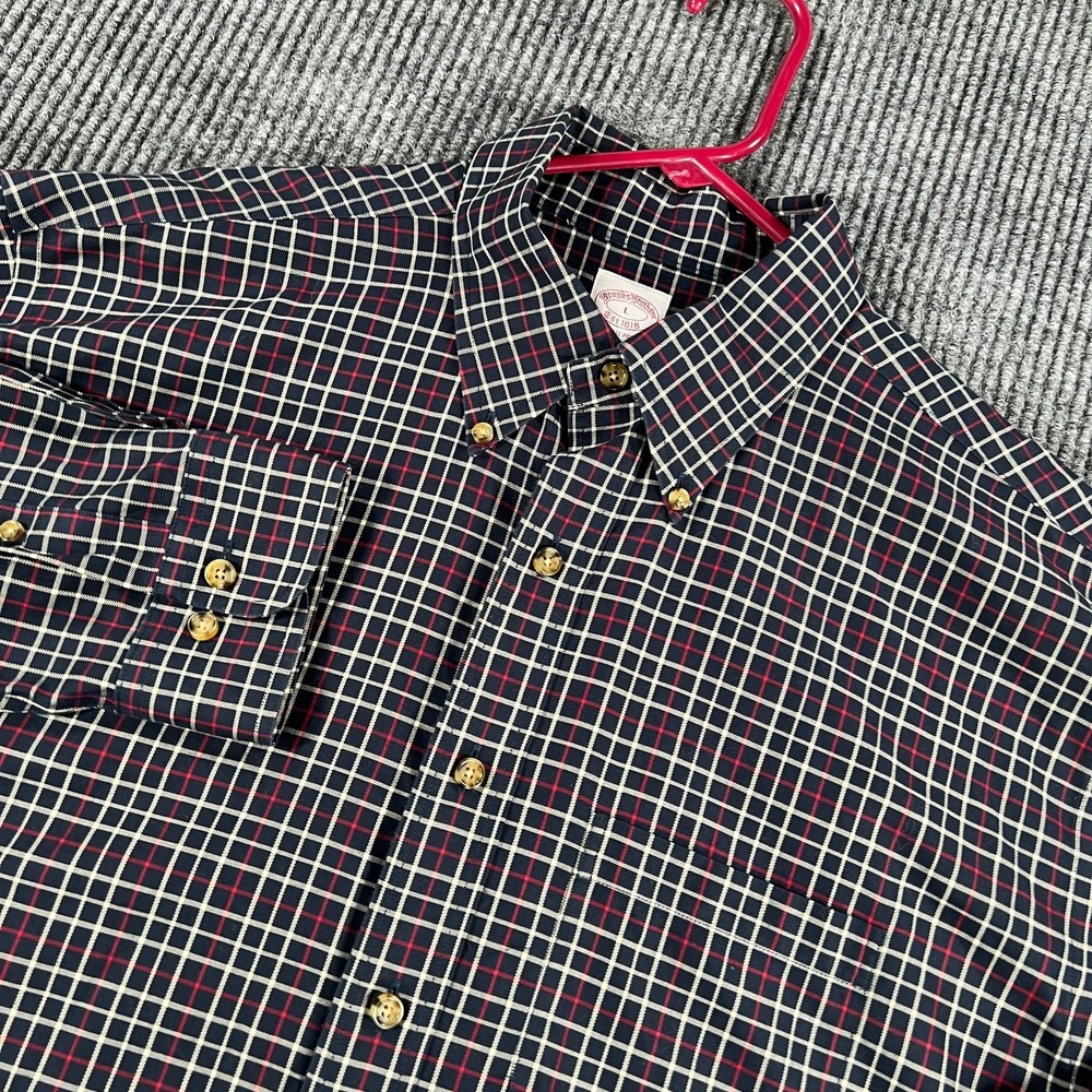 Brooks Brothers Shirt Mens Large Navy Blue Plaid Long Sleeve Button Down Regular